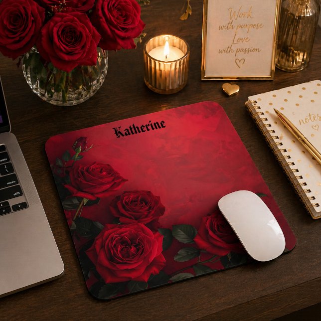Mousepad Rosas Vermelhas Góticas Elegantes Nome Personaliza (Criador carregado)