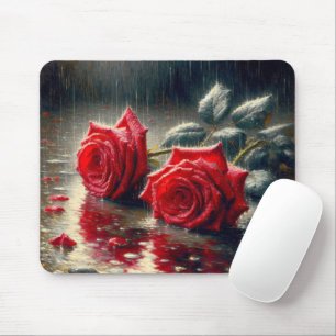 Mousepad Rosas vermelhas Na Chuva