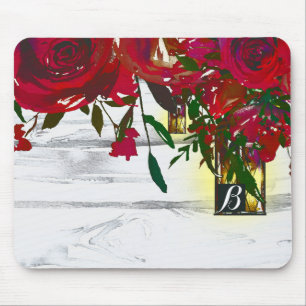 Mousepad Rosas Vermelhas Românticas em Aquarela & Lanterna 