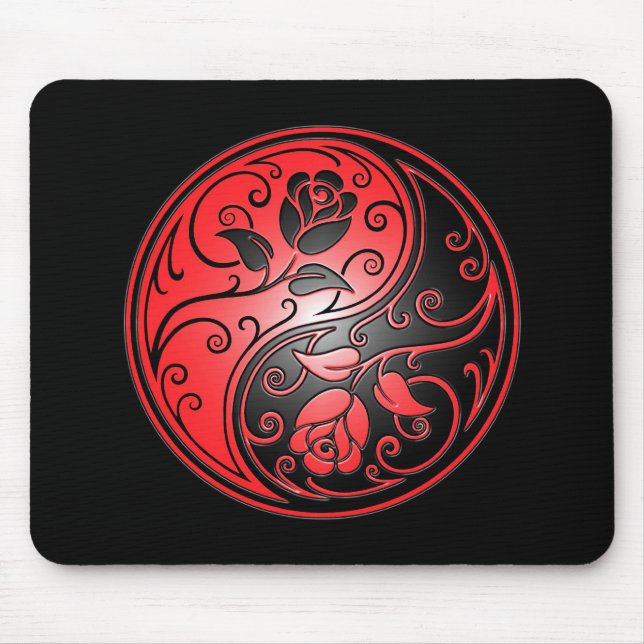 Mousepad Rosas, vermelho e preto de Yin Yang (Frente)