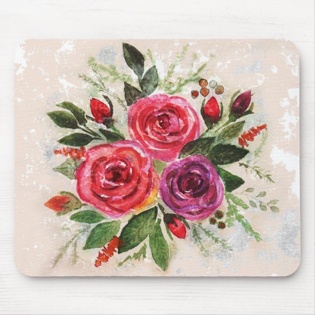 Mousepad Rosas violeta, cor-de-água, flores florais (Frente)