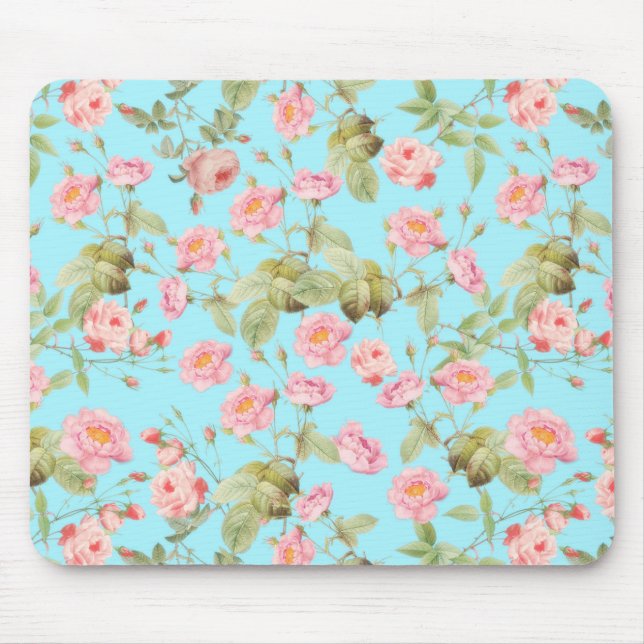 Mousepad Rosas vitorianos de Verão, Padrão no Teal (Frente)