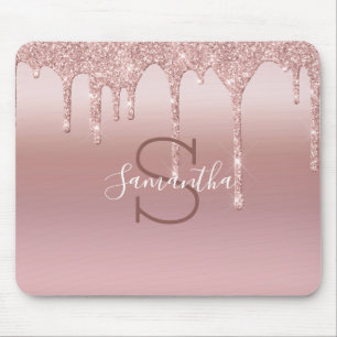 Mousepad Rosê Dourado Brilho Gotejante Blush Rosa Tendência