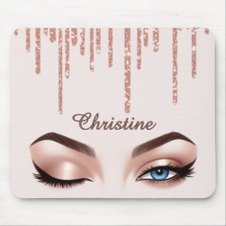 Mousepad Rose Gold Glitter Drip With Feminine Eye Makeup