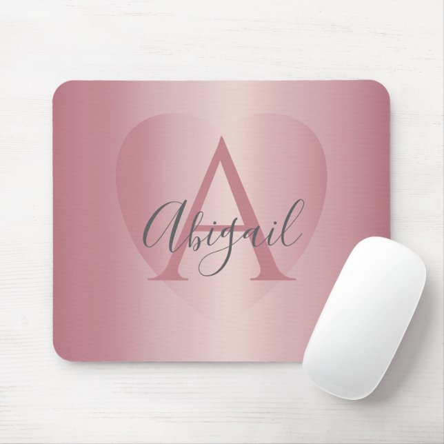 Mousepad Rose Gold Heart Monogram   (Com mouse)