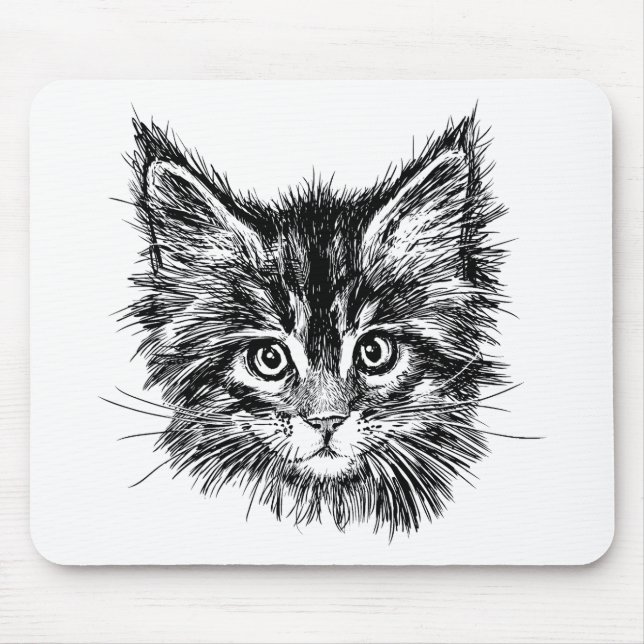 Mousepad Rosto de gatinho preto e branco (Frente)
