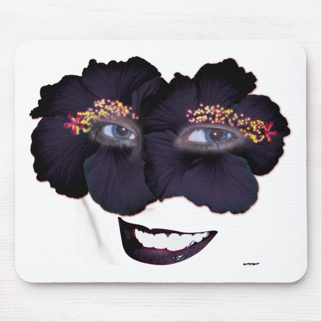 Mousepad Rosto de Hibiscus com Sorriso - Preto/Roxo (Frente)