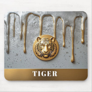 Mousepad Rosto de Tigre Dourado Com Metal Derramando 🐯