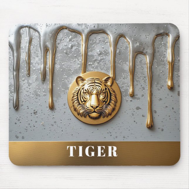 Mousepad Rosto de Tigre Dourado Com Metal Derramando 🐯 (Frente)