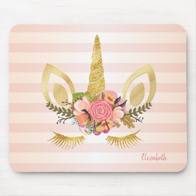 Mousepad Rosto de Unicórnio Adorável, Listras - Personaliza (Frente)