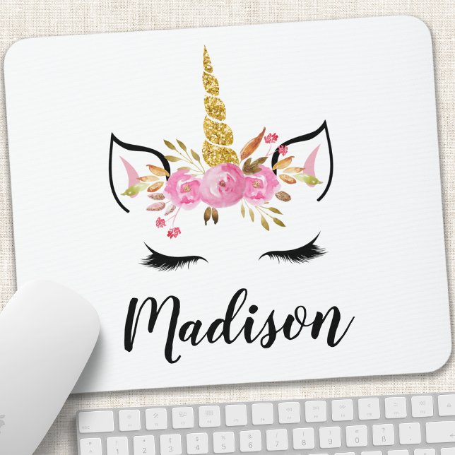 Mousepad Rosto de Unicórnio Com Cílios Nome Personalizado (Criador carregado)