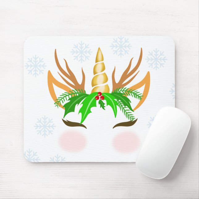 Mousepad Rosto de Unicórnio de Natal (Com mouse)