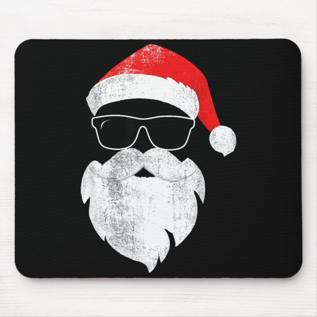 Mousepad Rosto engraçado de Papai Noel hipster com chapéu b (Frente)