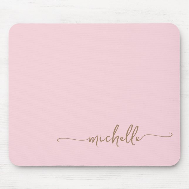 Mousepad Rosto Simples Feminino Rosa e Dourado com Monogram (Frente)