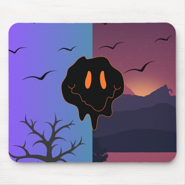 Mousepad Rosto Sorridente Derretido Trippy Paisagem Dia e N (Frente)