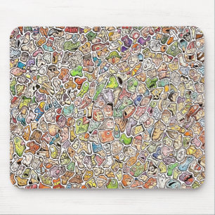 Mousepad Rostos de Desenhos Animados Estranhos Colorido Com