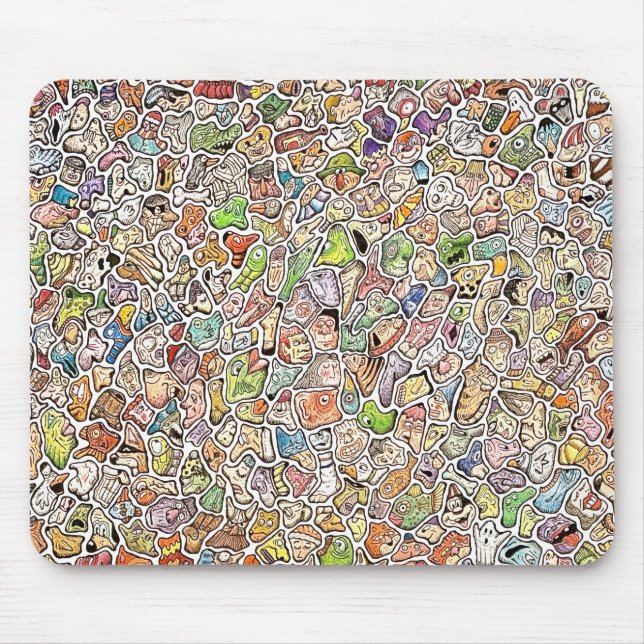 Mousepad Rostos de Desenhos Animados Estranhos Colorido Com (Frente)