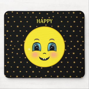 Mousepad Rostos e estrelas felizes bonitos em preto