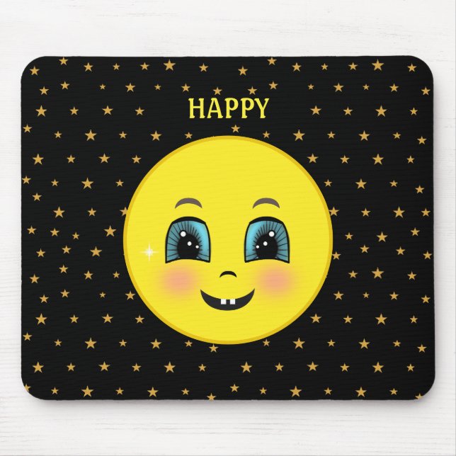 Mousepad Rostos e estrelas felizes bonitos em preto (Frente)