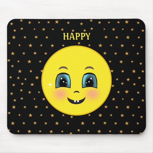 Mousepad Rostos felizes fofos e estrelas em preto (Frente)