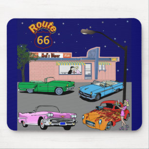 Mousepad rota 66 do comensal dos anos 50 e carros vintage