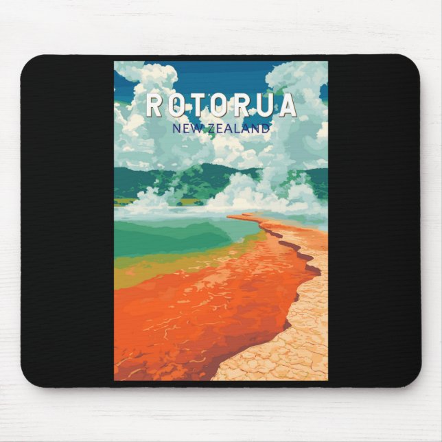 Mousepad Rotorua New Zealand Illustration Travel Art Retro  (Frente)