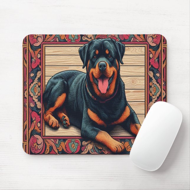 Mousepad Rottweiler Cão 3D Borda Na moda Colorida (Com mouse)