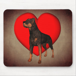 Mousepad Rottweiler Cão Vermelho Coração