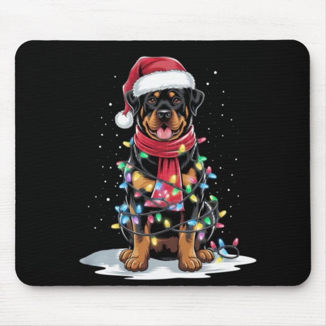 Mousepad Rottweiler Christmas Tree Santa Hat Lights Xmas Do (Frente)