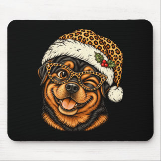 Mousepad Rottweiler engraçado de Natal com chapéu de Papai 