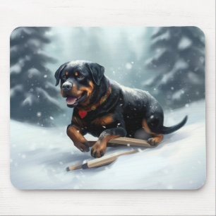 Mousepad Rottweiler Natal neve inverno Almofada de Arremess