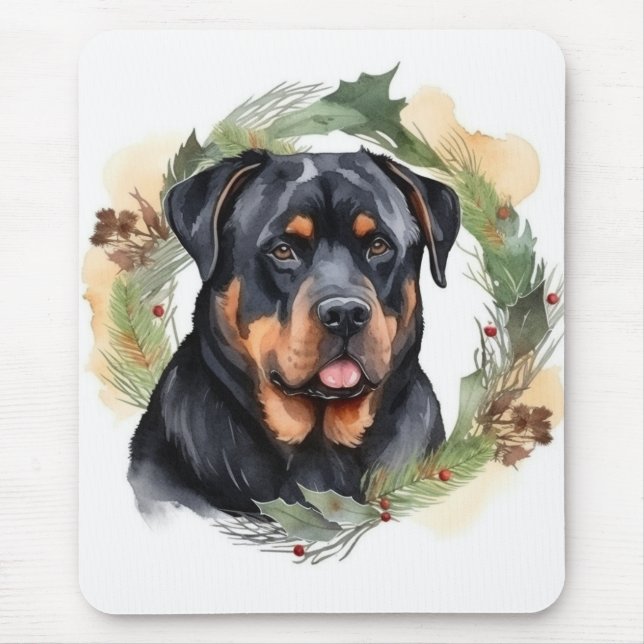 Mousepad Rottweiler Rua de Natal Festivo (Frente)