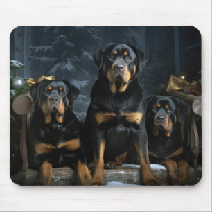 Mousepad Rottweiler Snowy Sleigh Decência de Natal