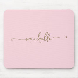 Mousepad Rouge Rosa Simples Feminino Monograma Nome Dourado