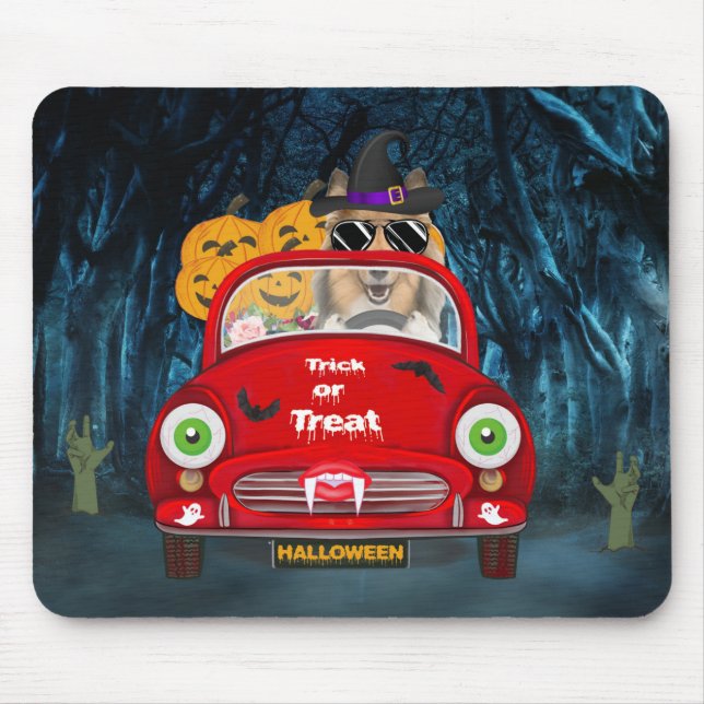 Mousepad Rough Collie Cão Dirigindo Carro Assustador Hallow (Frente)