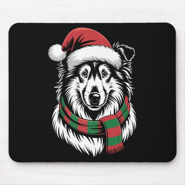 Mousepad Rough Collie Cão Xmas Chapéu Cachecol de Natal Fan (Frente)