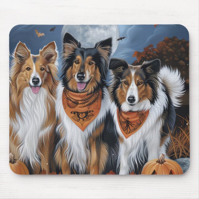 Mousepad Rough Collie Halloween Spooky (Frente)