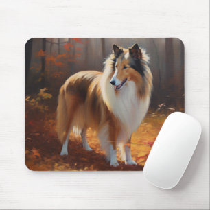 Mousepad Rough Collie no Outono Folhas Caem Inspiram
