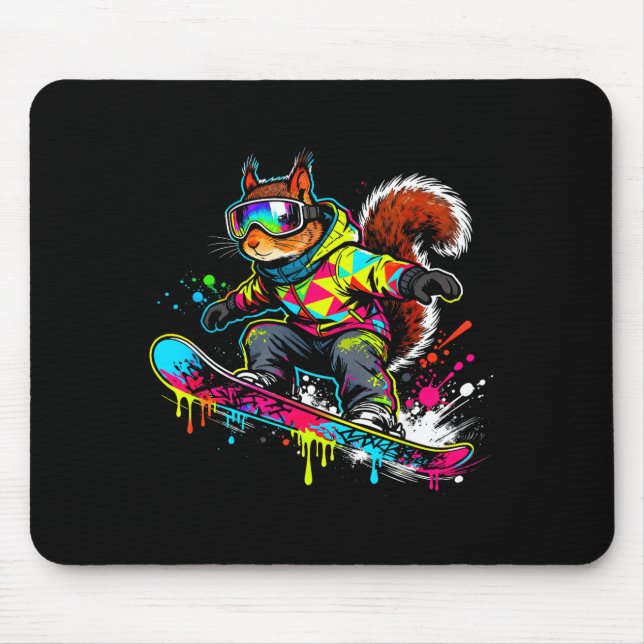 Mousepad Roupa de Esquilo de Snowboard Engraçada para Monta (Frente)