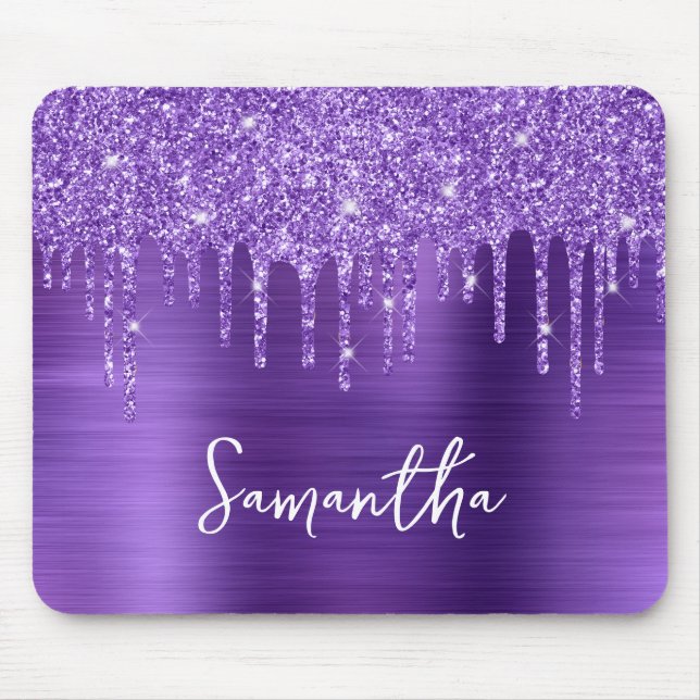 Mousepad Roxo Âmbar Gotejando Brilho Glam Nome (Frente)
