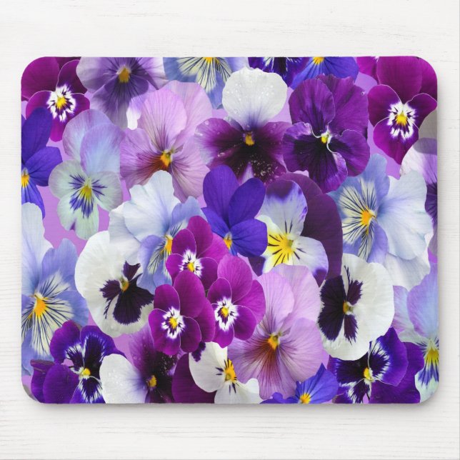 Mousepad Roxo Azul Branco Pensamento Floral Flores  (Frente)