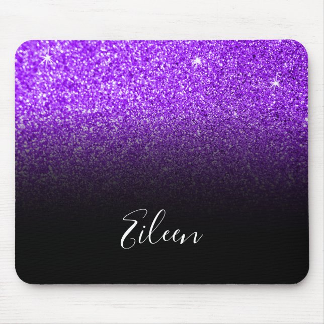 Mousepad Roxo Brilhante Falso Glitter Preto Ombre Feminino (Frente)