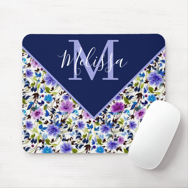 Mousepad Roxo e azul floral personalizado (Com mouse)