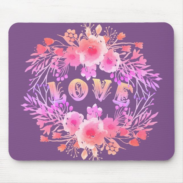 Mousepad Roxo nas Flores de Aquarela (Frente)