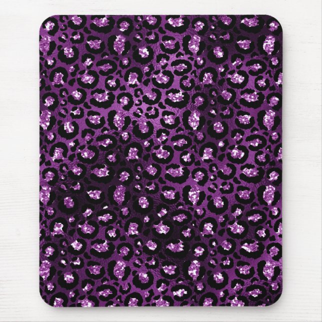 Mousepad Roxo Ombre & Preto Glam Glitter Pontos de Leopardo (Frente)