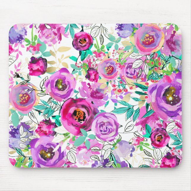 Mousepad Roxo Rosa Brilhante Moderno Floral Charme Rústico (Frente)