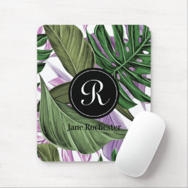 Mousepad Roxo Verde Tropical de Verão deixa monograma