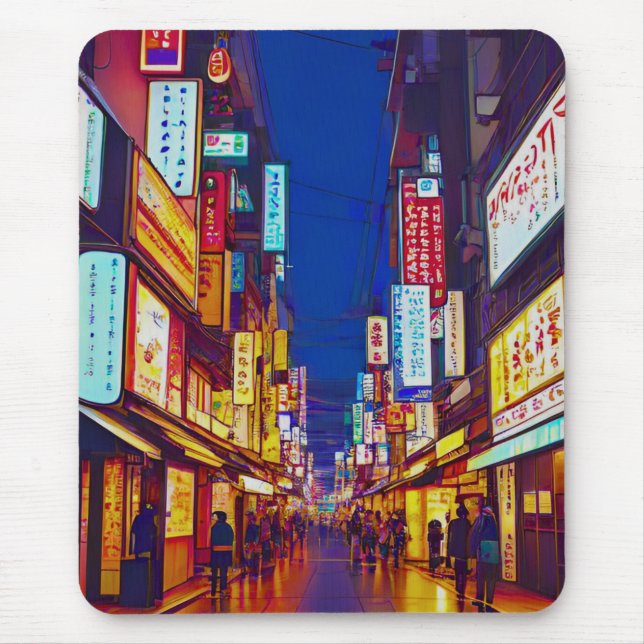 Mousepad Rua da Cidade Japonesa à Noite (Frente)