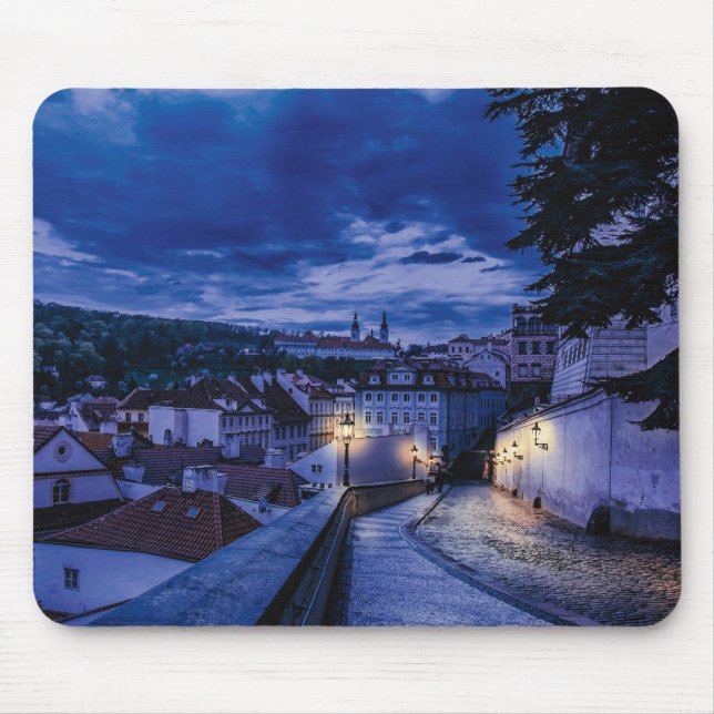 Mousepad Rua da noite em Praga (Frente)