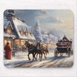 Mousepad Rua de Carruagem Desenhada em Cavalo de Natal